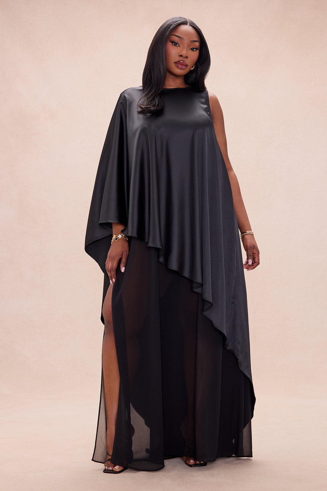 Cosmia Satin Maxi Dress - Black