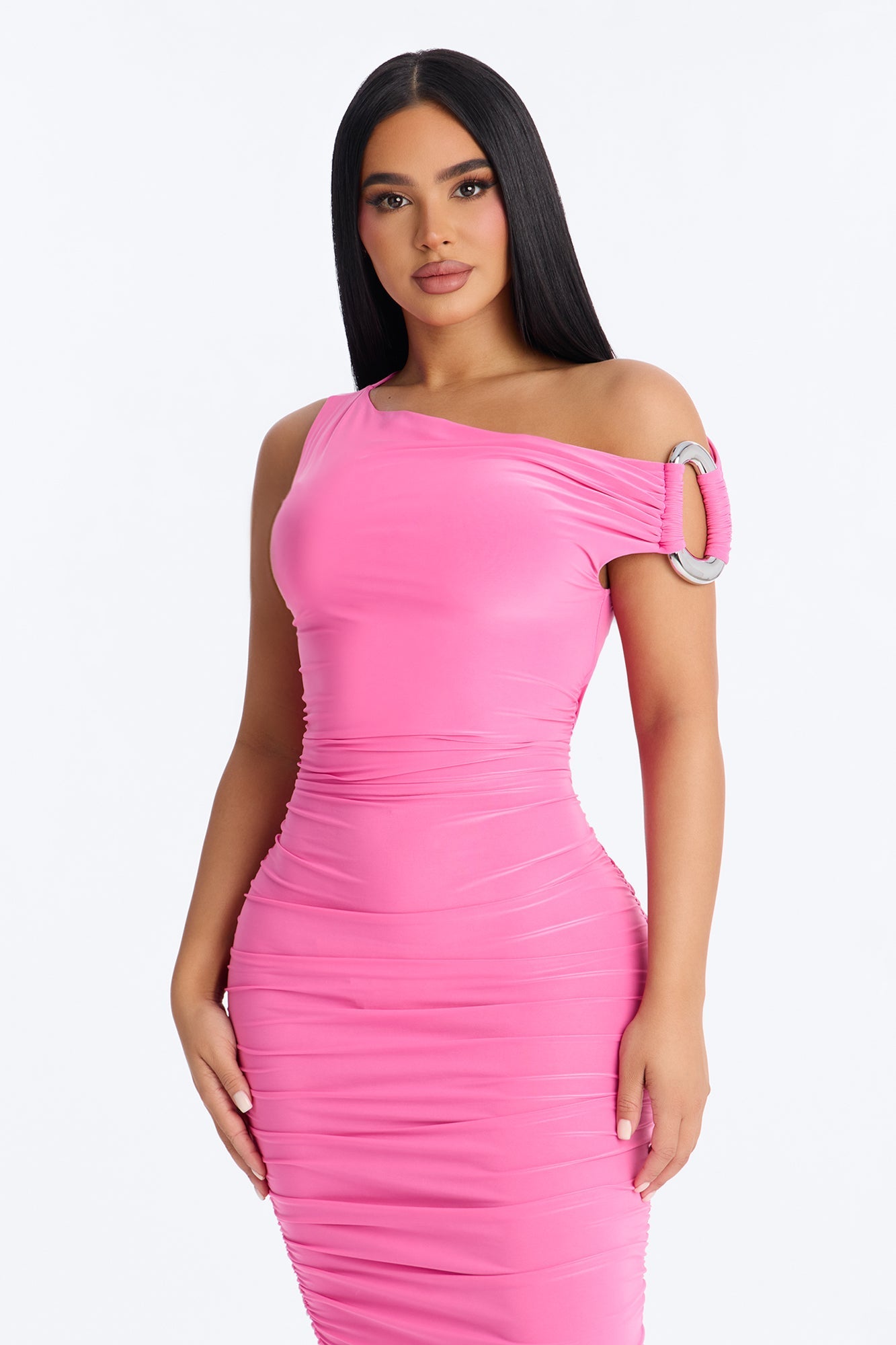 Madeline Ruched Midi Dress - Pink