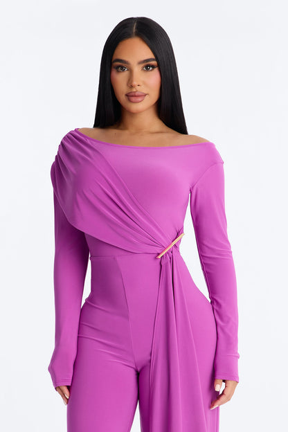 Adri Draped Wide Leg Jumpsuit - Magenta