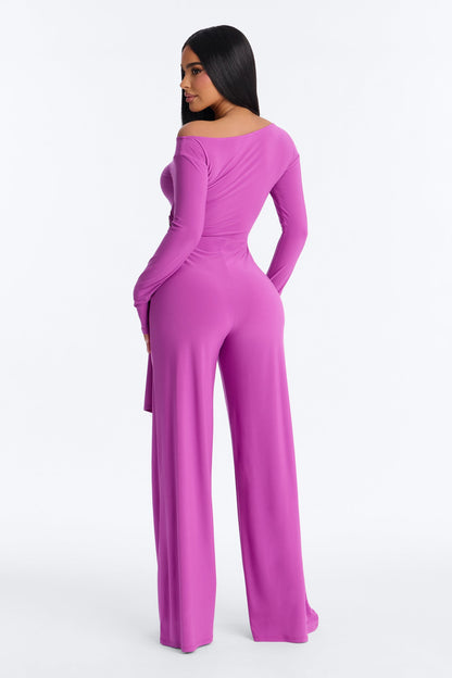 Adri Draped Wide Leg Jumpsuit - Magenta