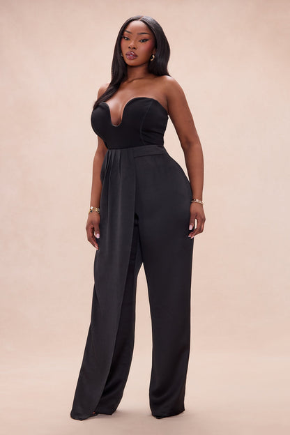 Quinn Pleated Drape Satin Pant - Black