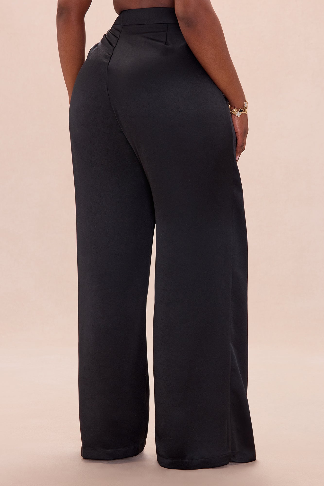 Quinn Pleated Drape Satin Pant - Black