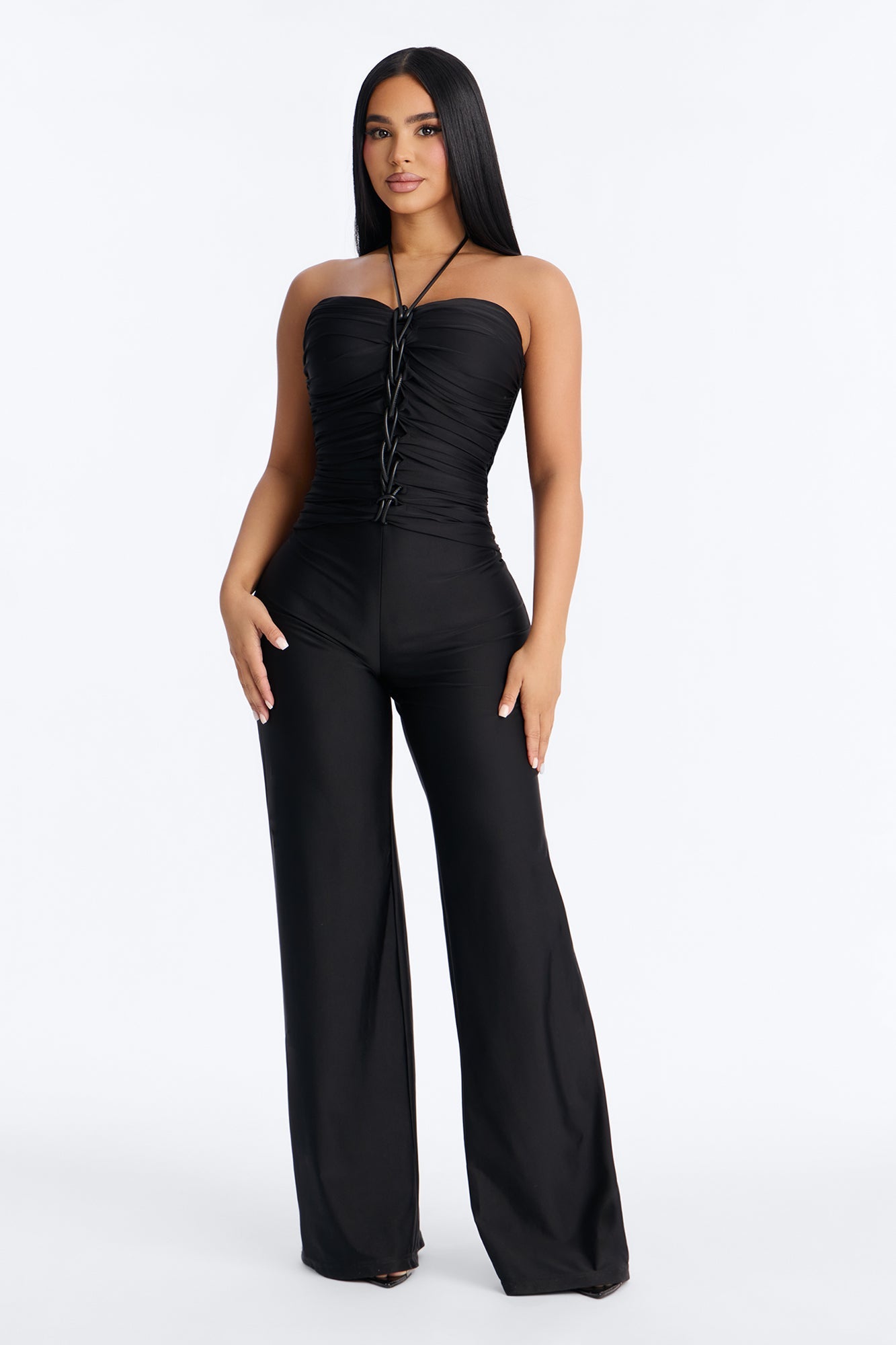 Zaria Lace Up Halter Jumpsuit - Black