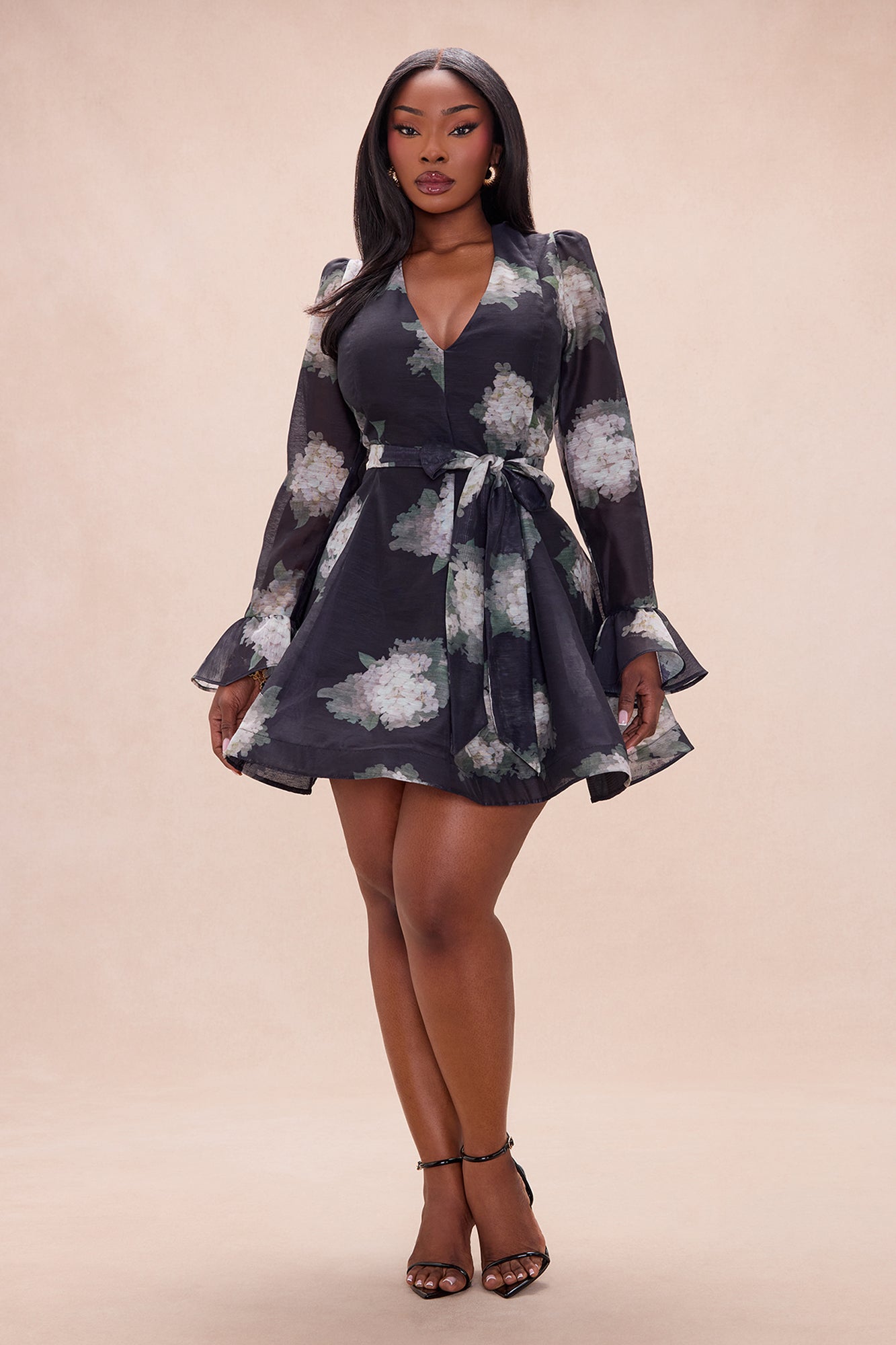 Colette Ruffle Sleeve Organza Mini Dress - Black/combo