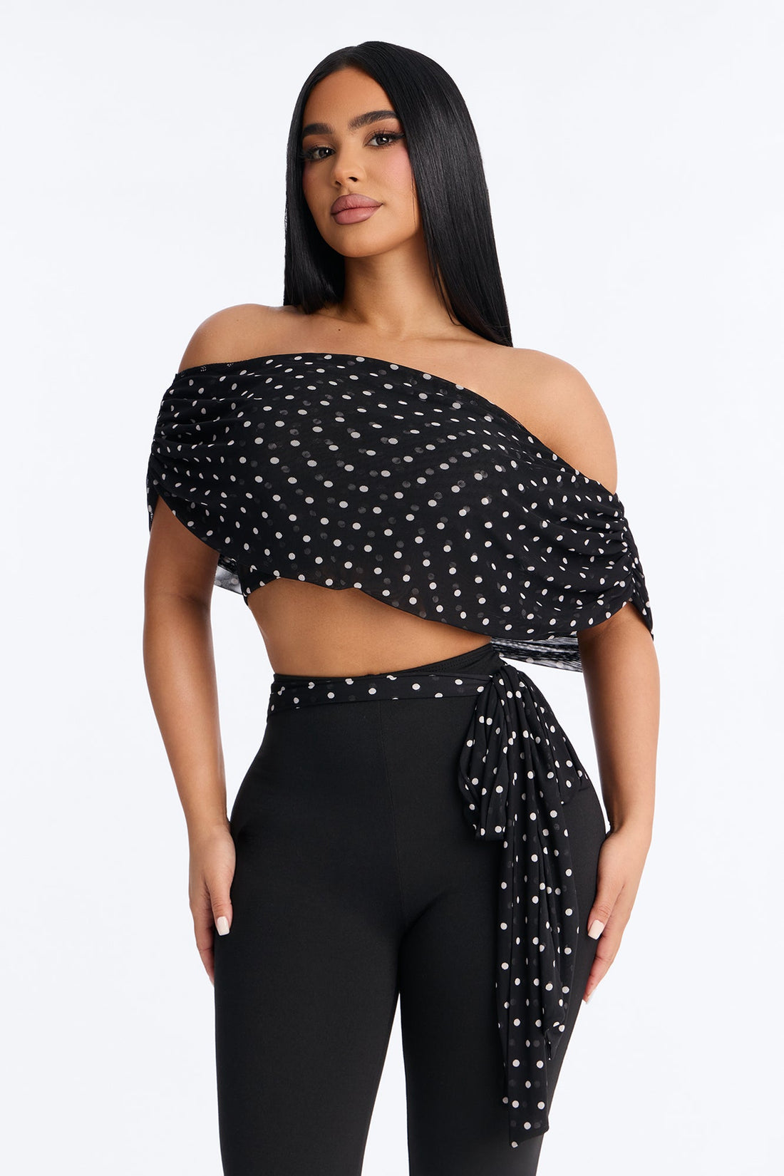Bailey Off Shoulder Polka Dot Capri Set - Black/White