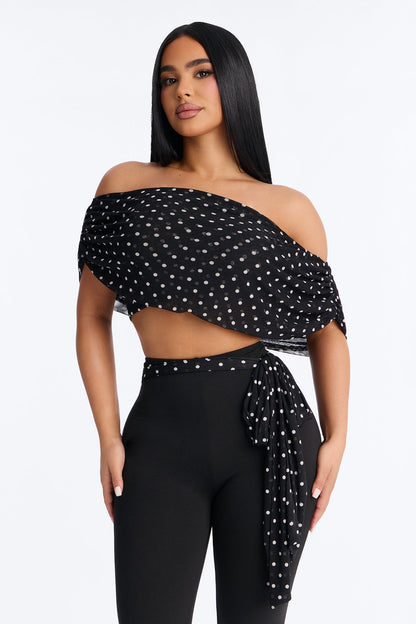 Bailey Off Shoulder Polka Dot Capri Set - Black/White