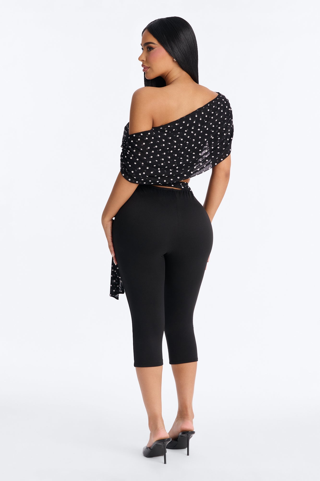 Bailey Off Shoulder Polka Dot Capri Set - Black/White