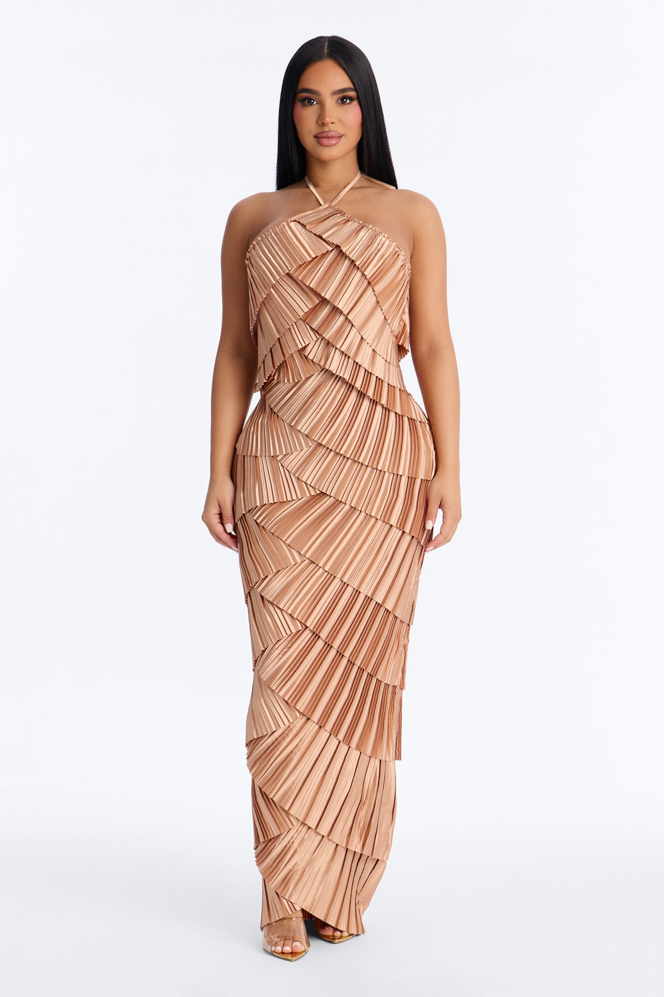 Tier And Now Plisse Maxi Dress - Sand