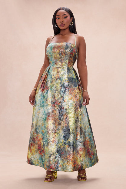 Garden Fairy Jacquard Maxi Dress - Green/combo