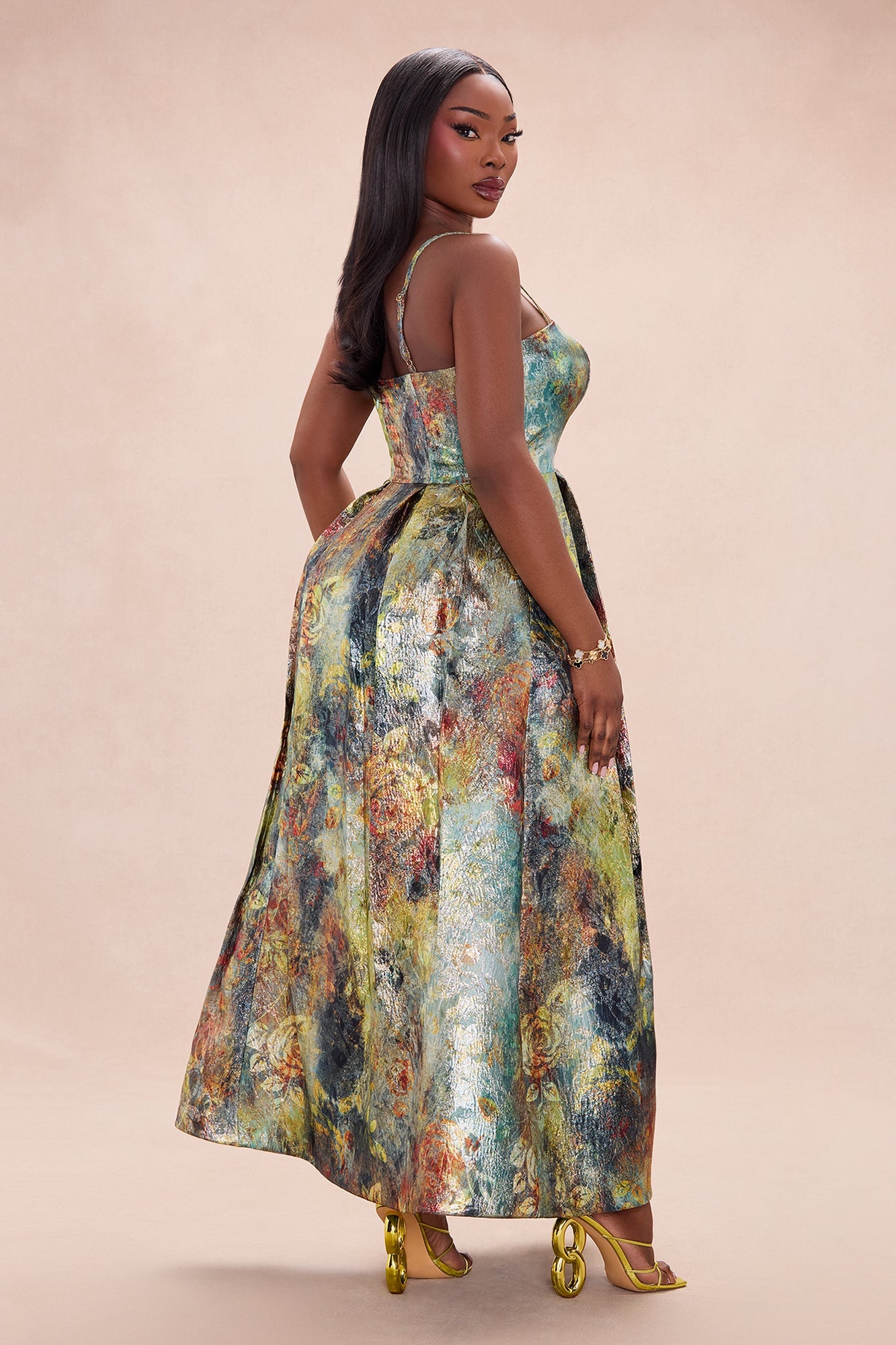 Garden Fairy Jacquard Maxi Dress - Green/combo
