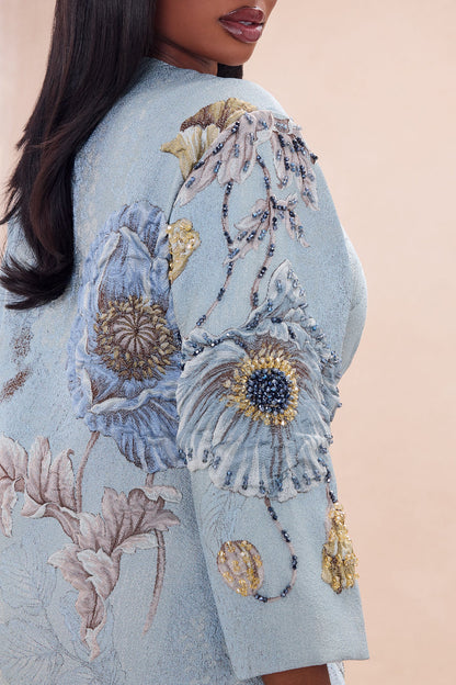Riannon Crew Neck Embellished Jacquard Jacket - Blue