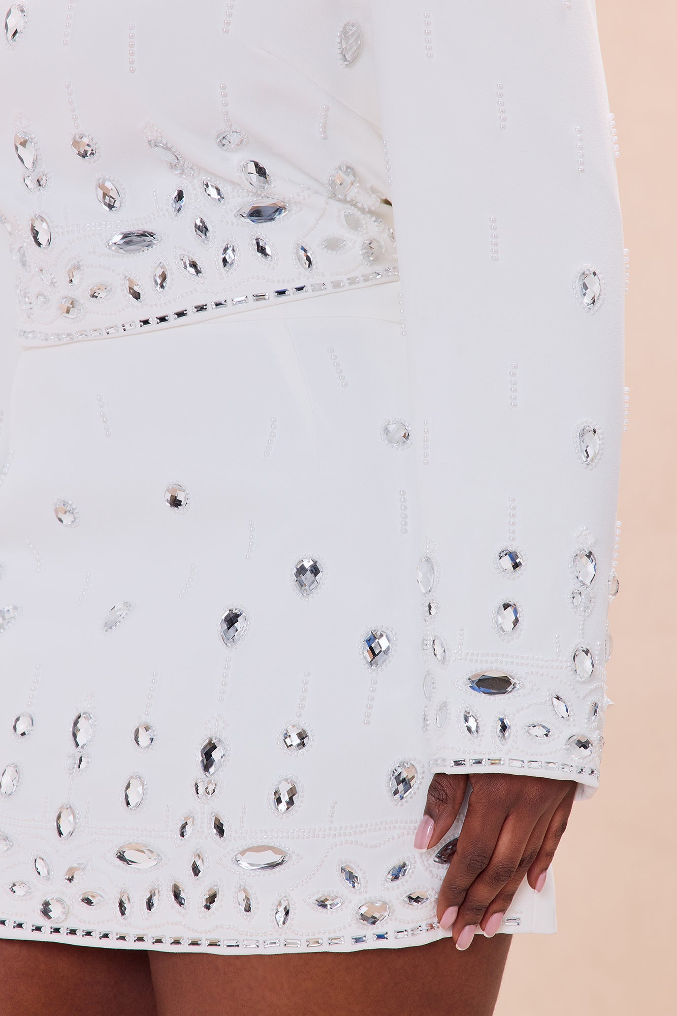 Draya Rhinestone Embellished Skirt Set - White