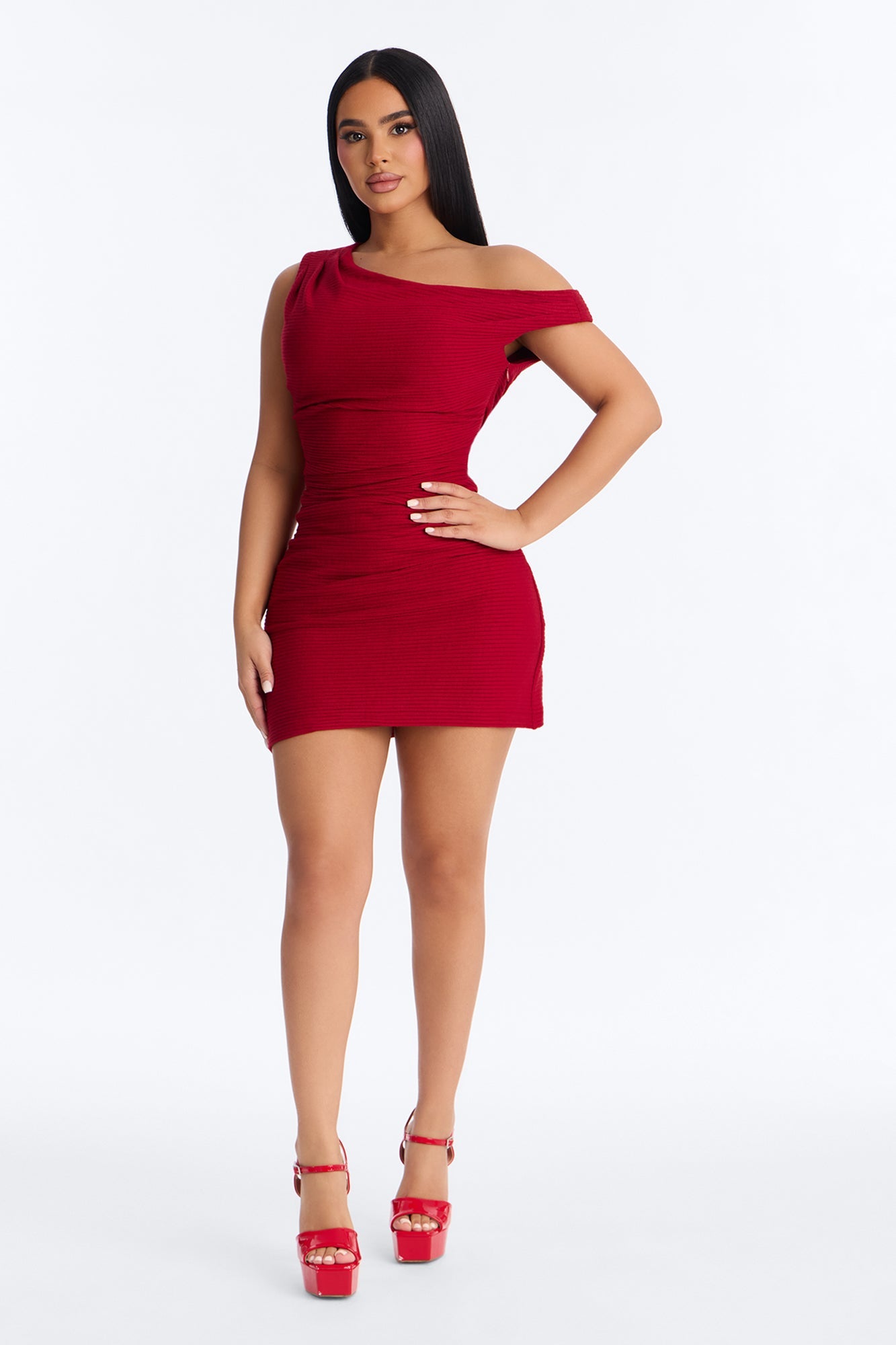 Noor Sleeveless Ribbed Mini Dress - Red
