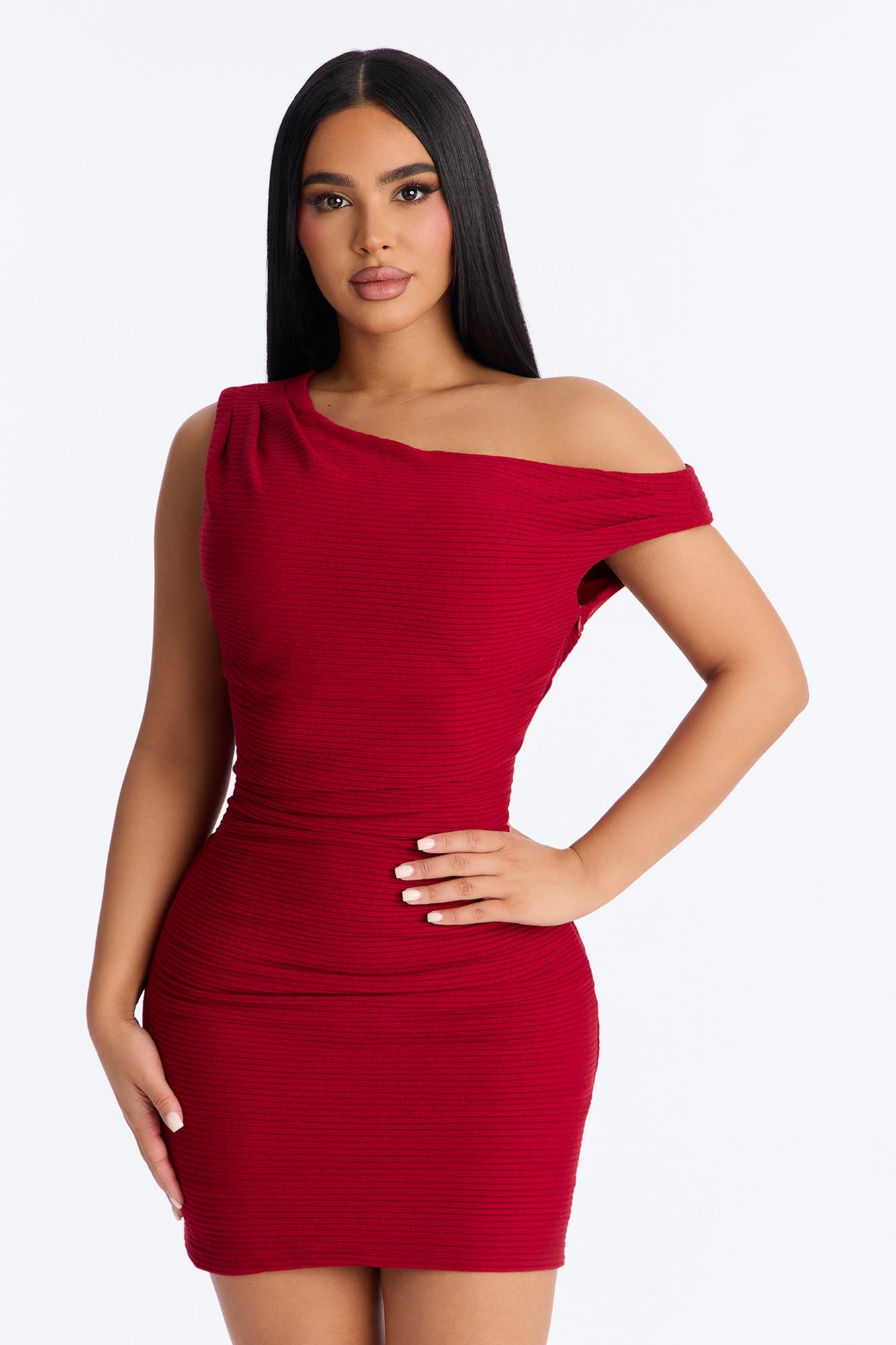 Noor Sleeveless Ribbed Mini Dress - Red