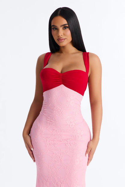 Delphine Lace Maxi Dress - Pink/combo