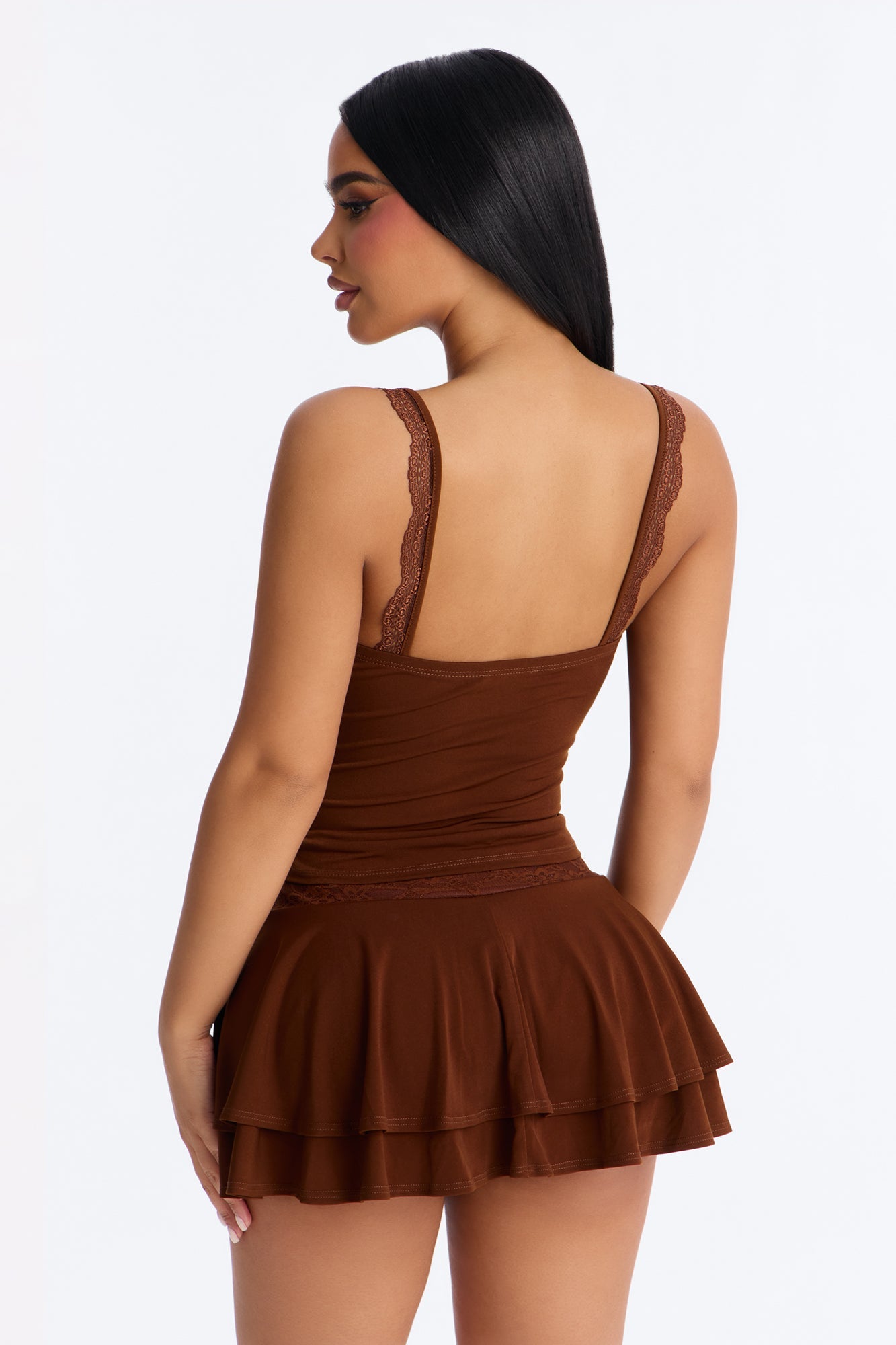 Jenny Tiered Lace Skirt Set - Brown
