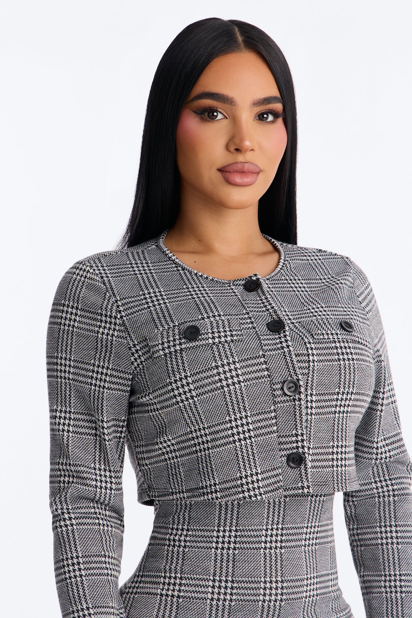 Jaelyn Houndstooth Midi 2 Piece Dress Set - Black/White