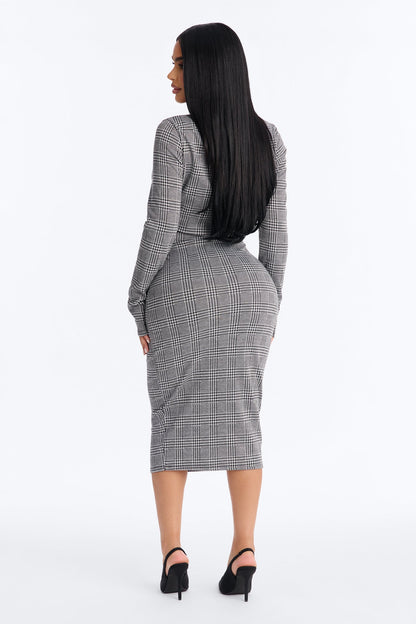 Jaelyn Houndstooth Midi 2 Piece Dress Set - Black/White