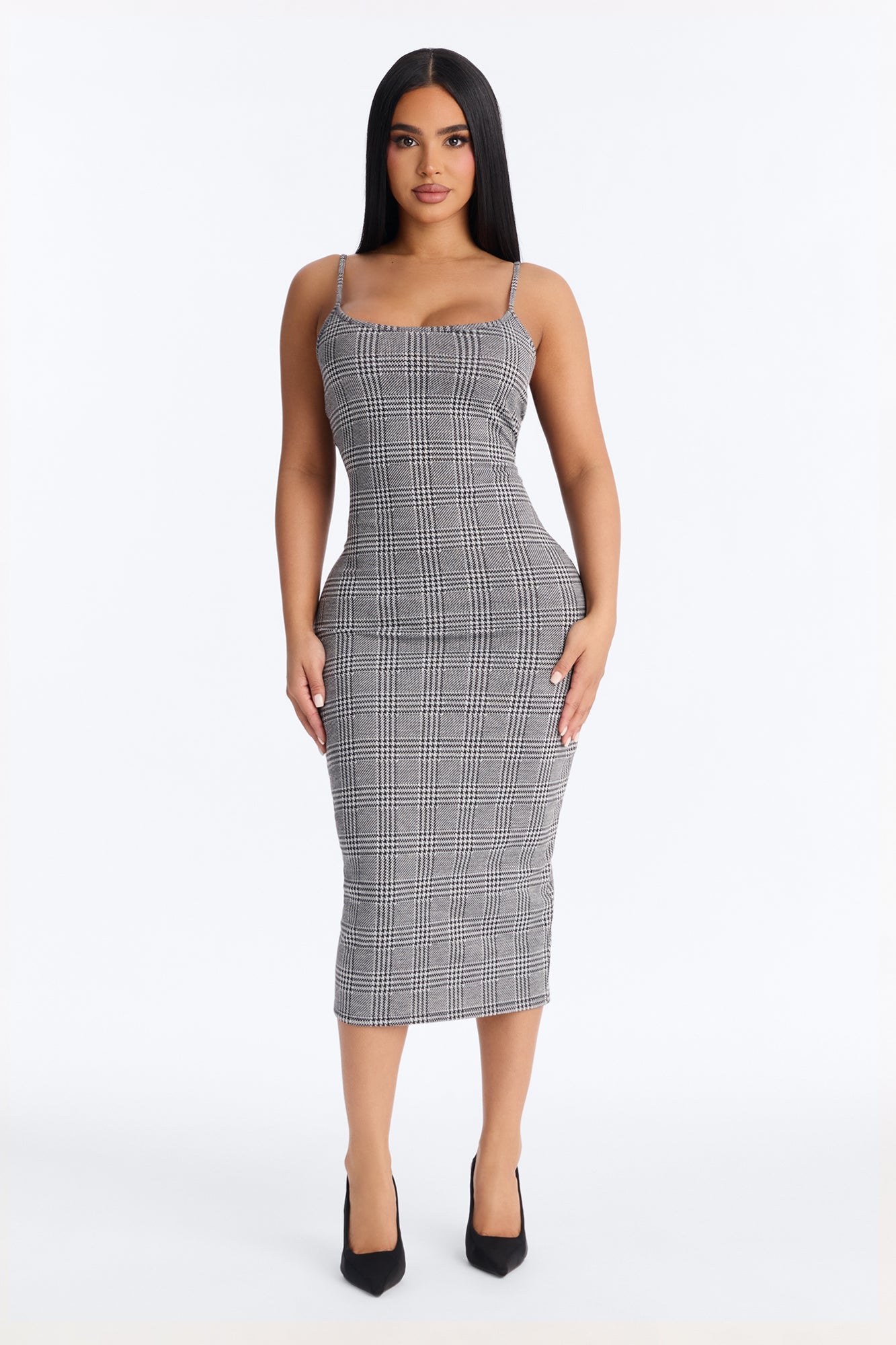 Jaelyn Houndstooth Midi 2 Piece Dress Set - Black/White