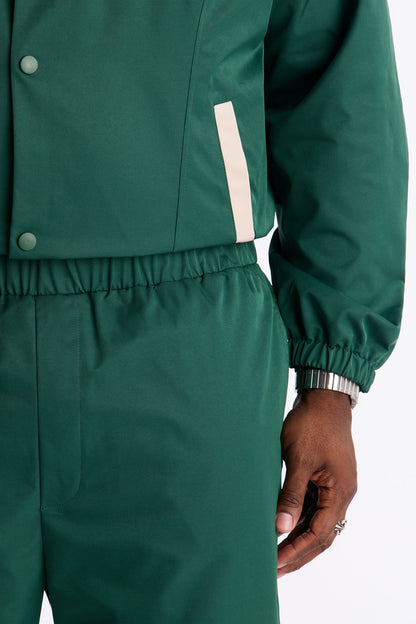 Straight Button Detailed Contrast Panel Pant - Green