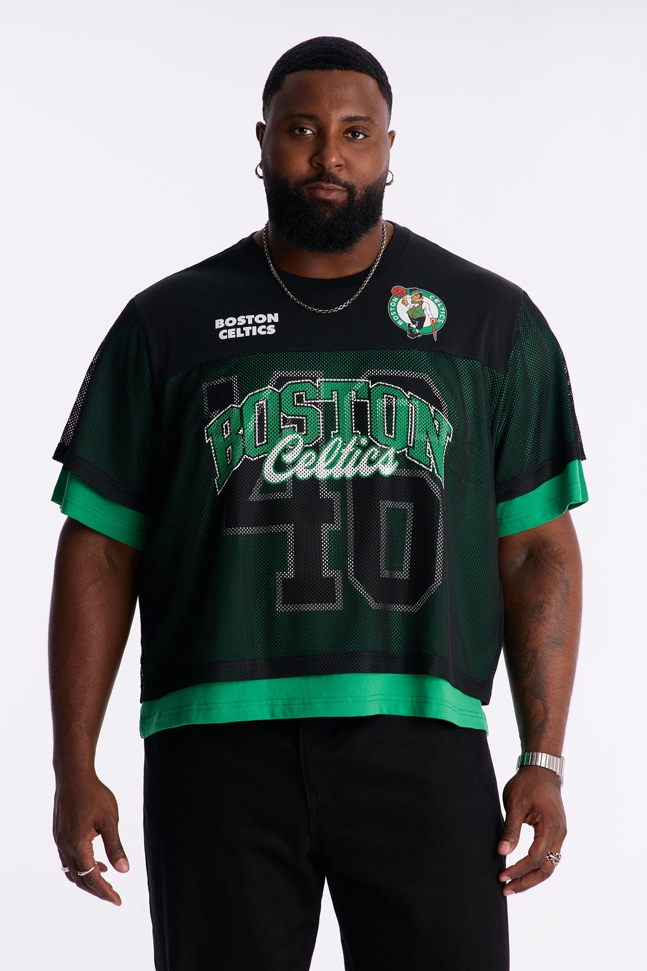 Celtics Lay Up Jersey Mesh Top - Black