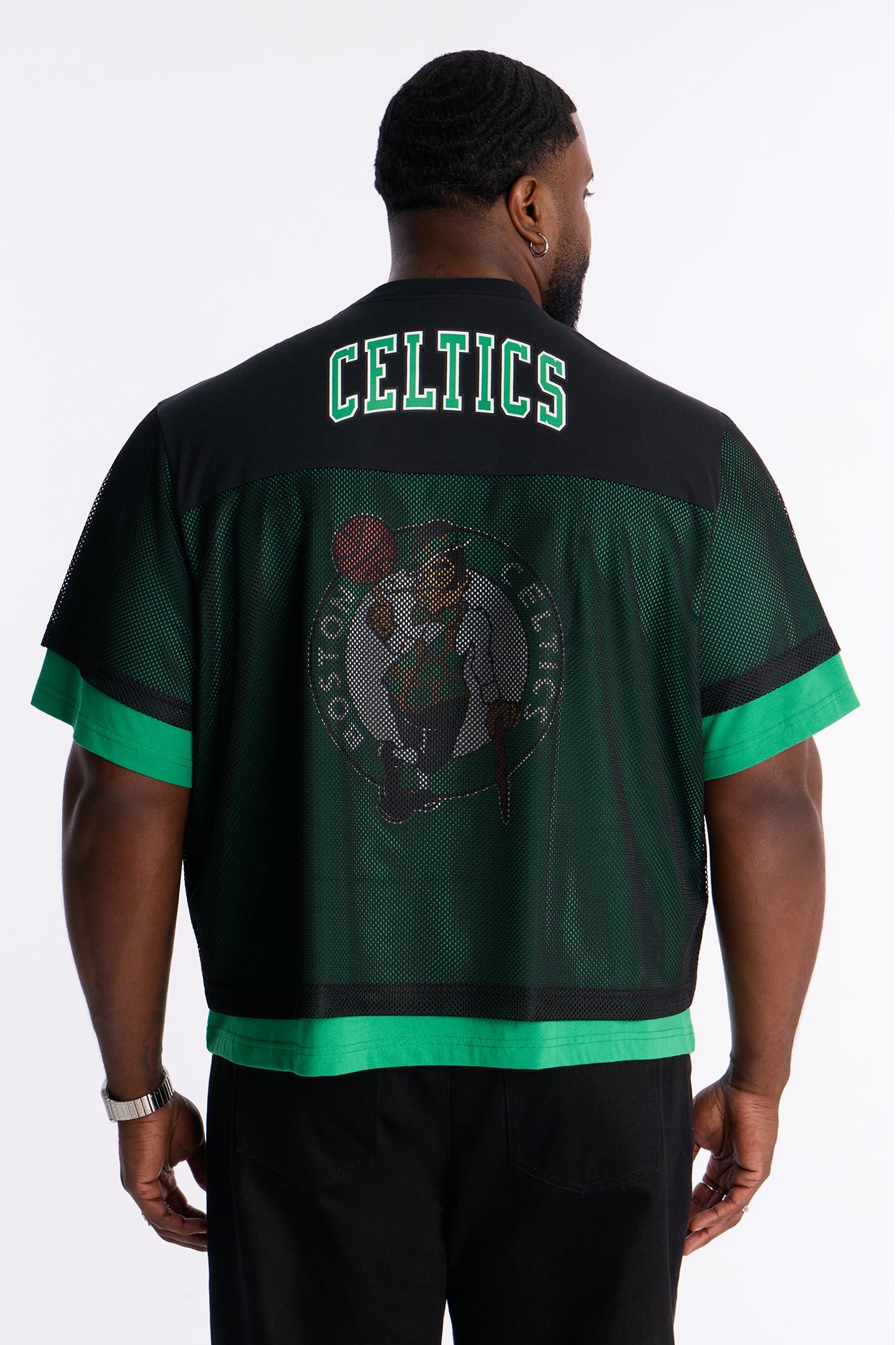 Celtics Lay Up Jersey Mesh Top - Black
