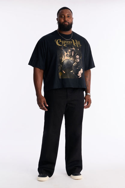 Cypress Hill Glitter Print Boxy Short Sleeve Tee - Black
