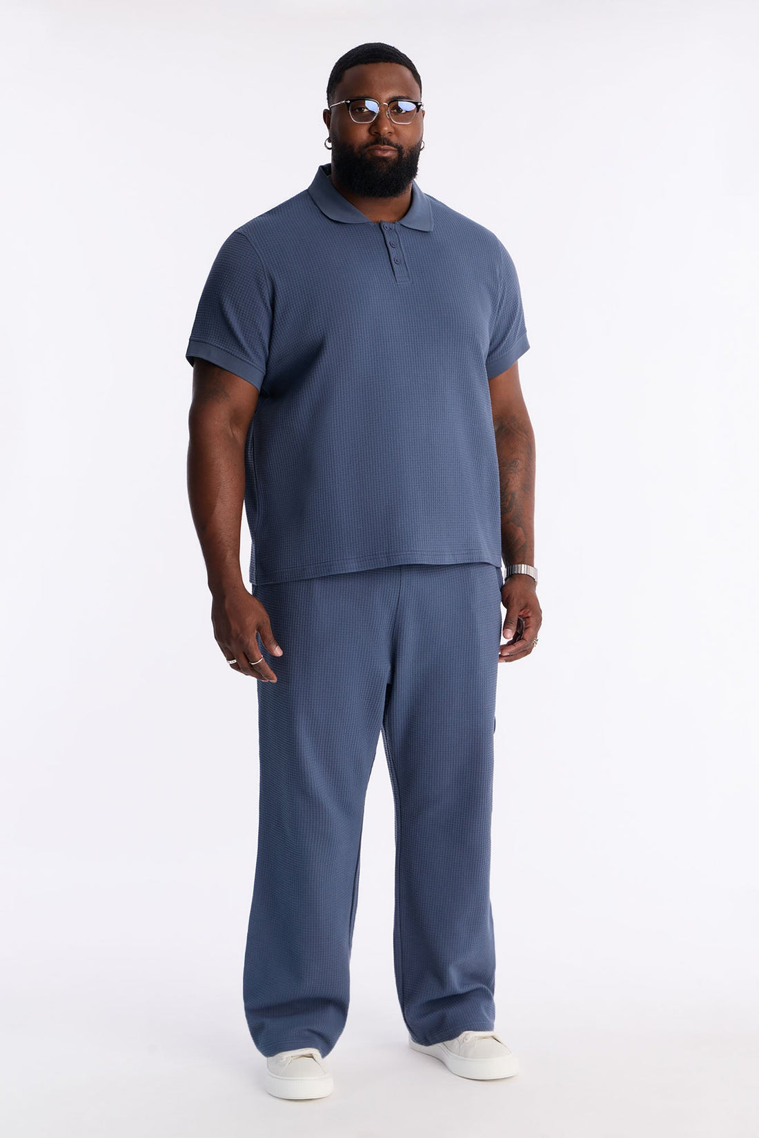Culver City Waffle Knit Polo - Slate Blue