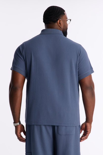 Culver City Waffle Knit Polo - Slate Blue
