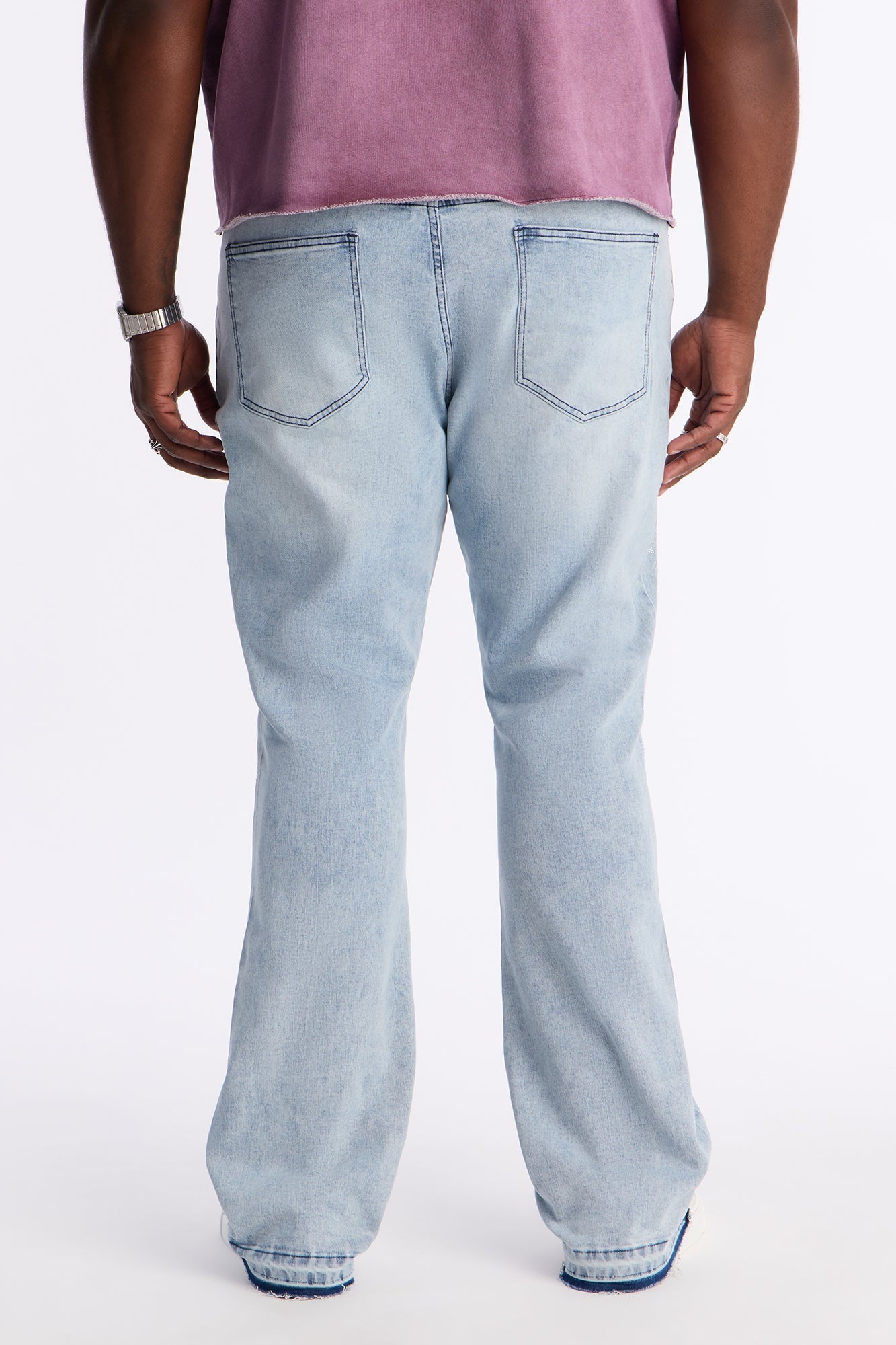 Stacked Skinny Flare Street Monarch Jeweled Jean - Light Wash