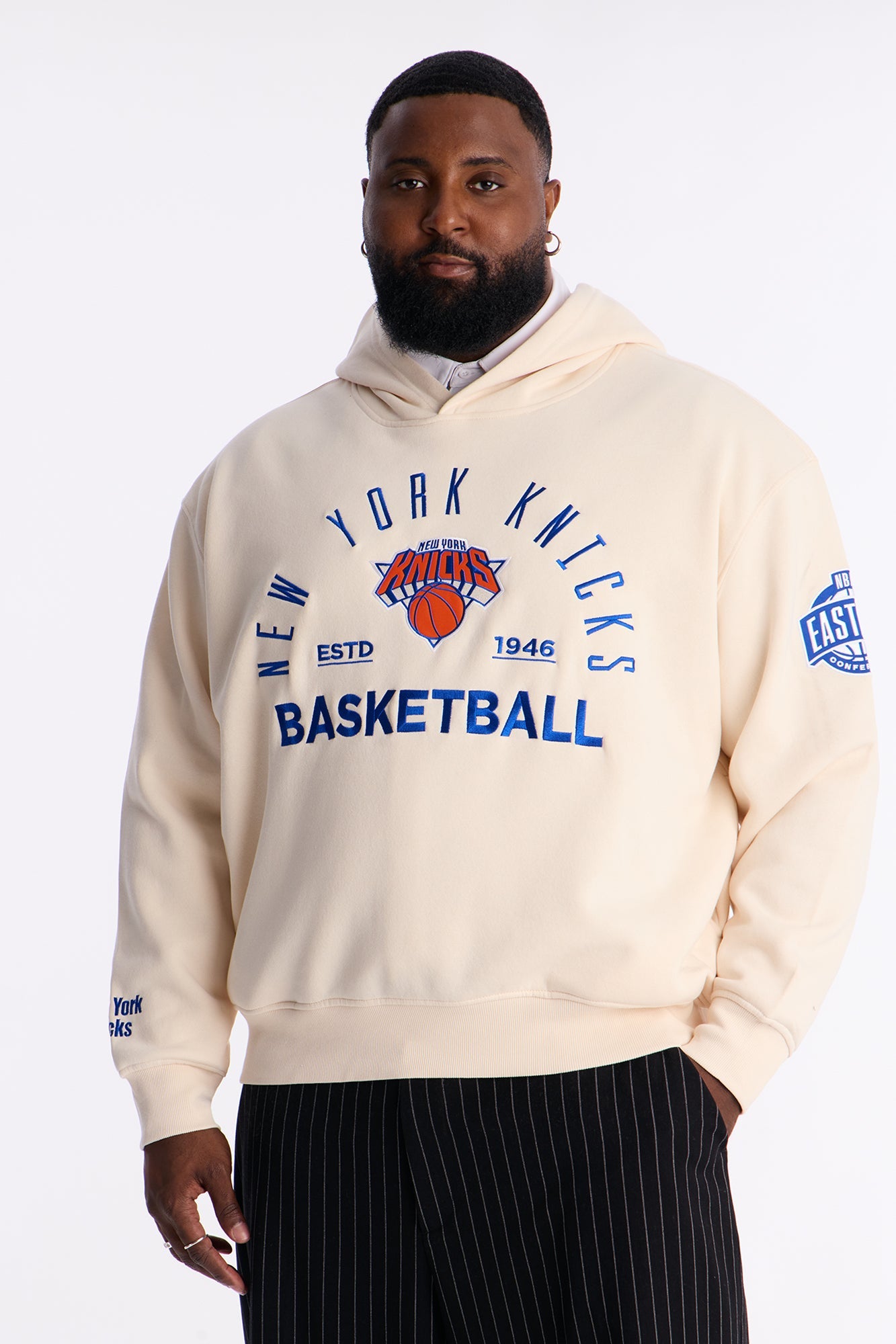 Knicks Embroidered Oversized Hoodie - Cream