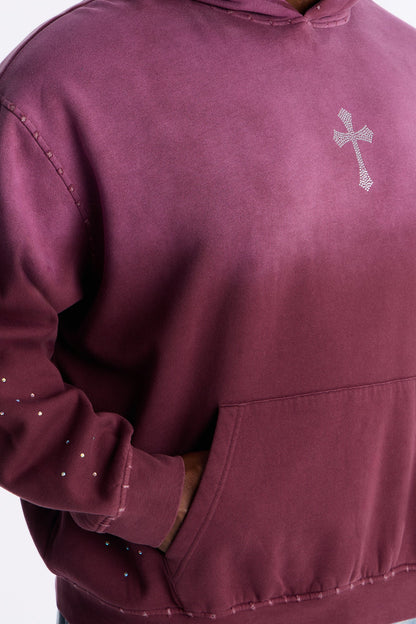 God Is Stronger Rhinestone Hoodie - Plum