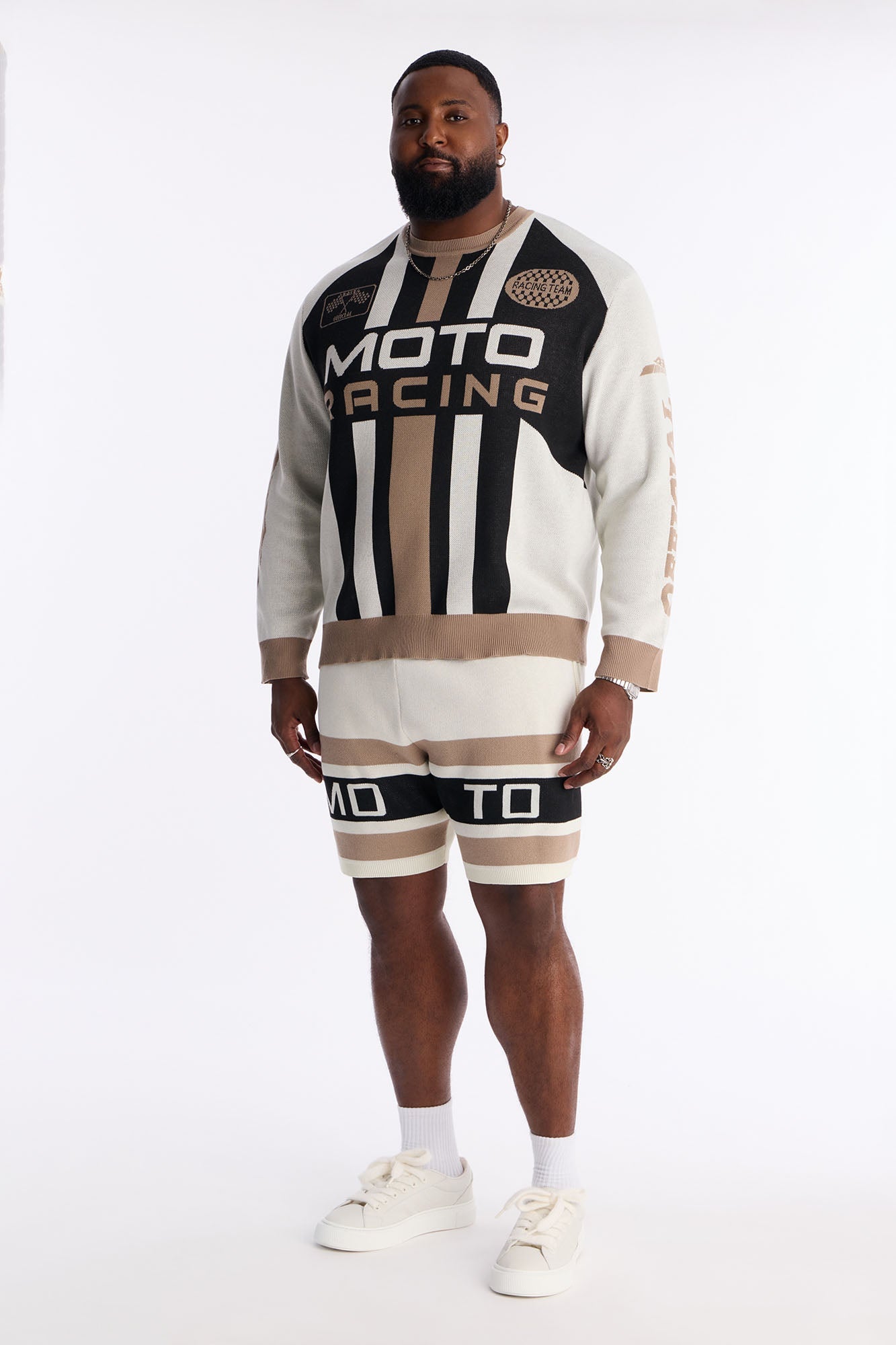 Retro Moto Stripe Sweater Shirt - Cream