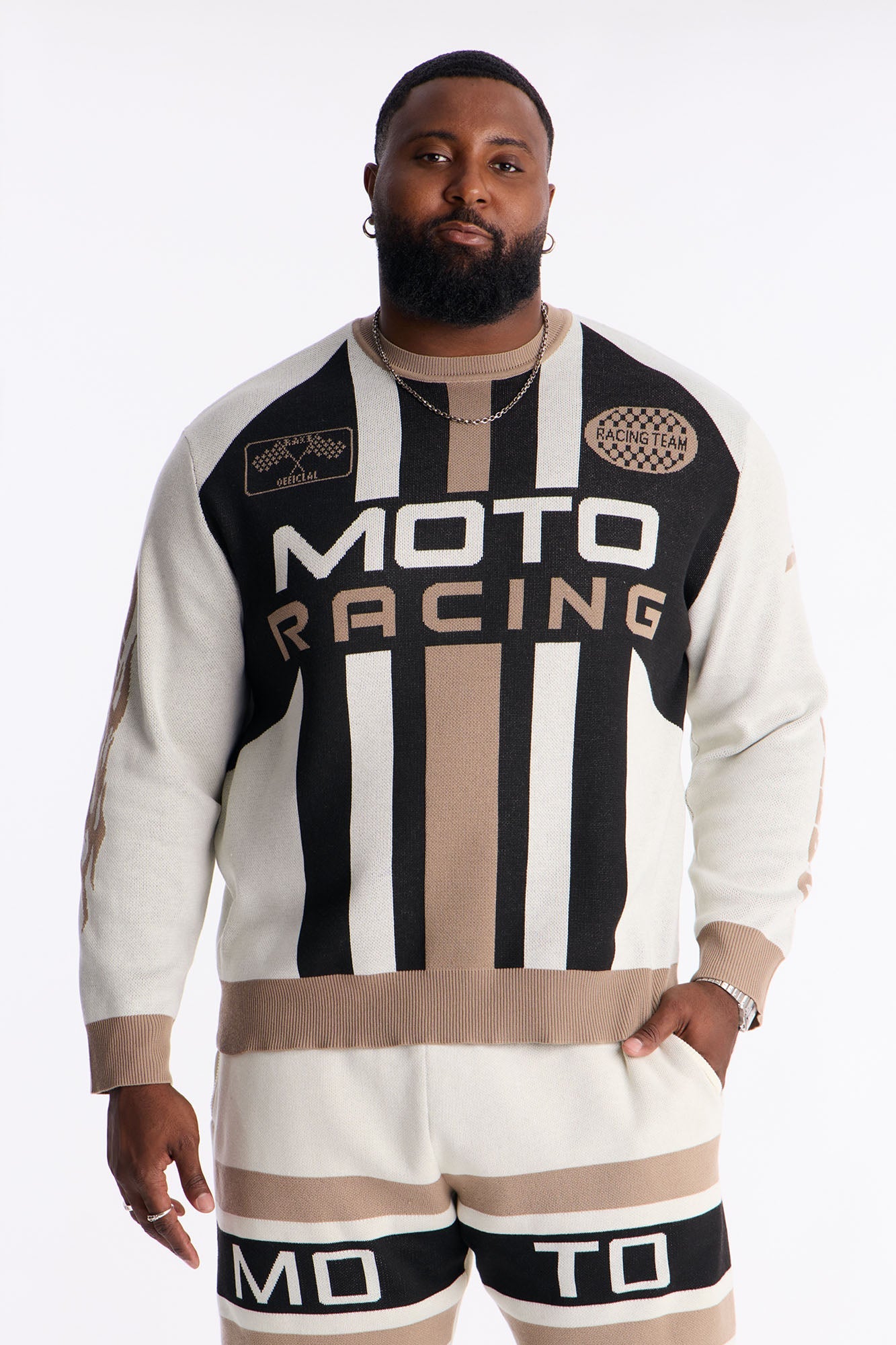 Retro Moto Stripe Sweater Shirt - Cream