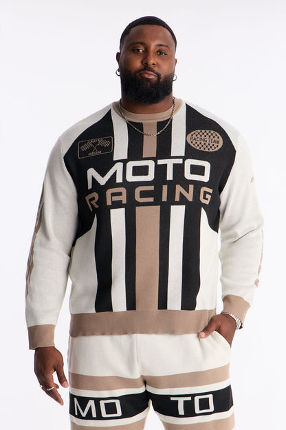 Retro Moto Stripe Sweater Shirt - Cream