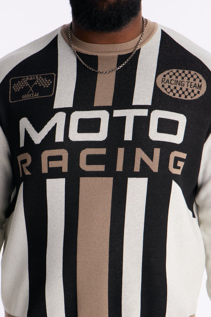 Retro Moto Stripe Sweater Shirt - Cream