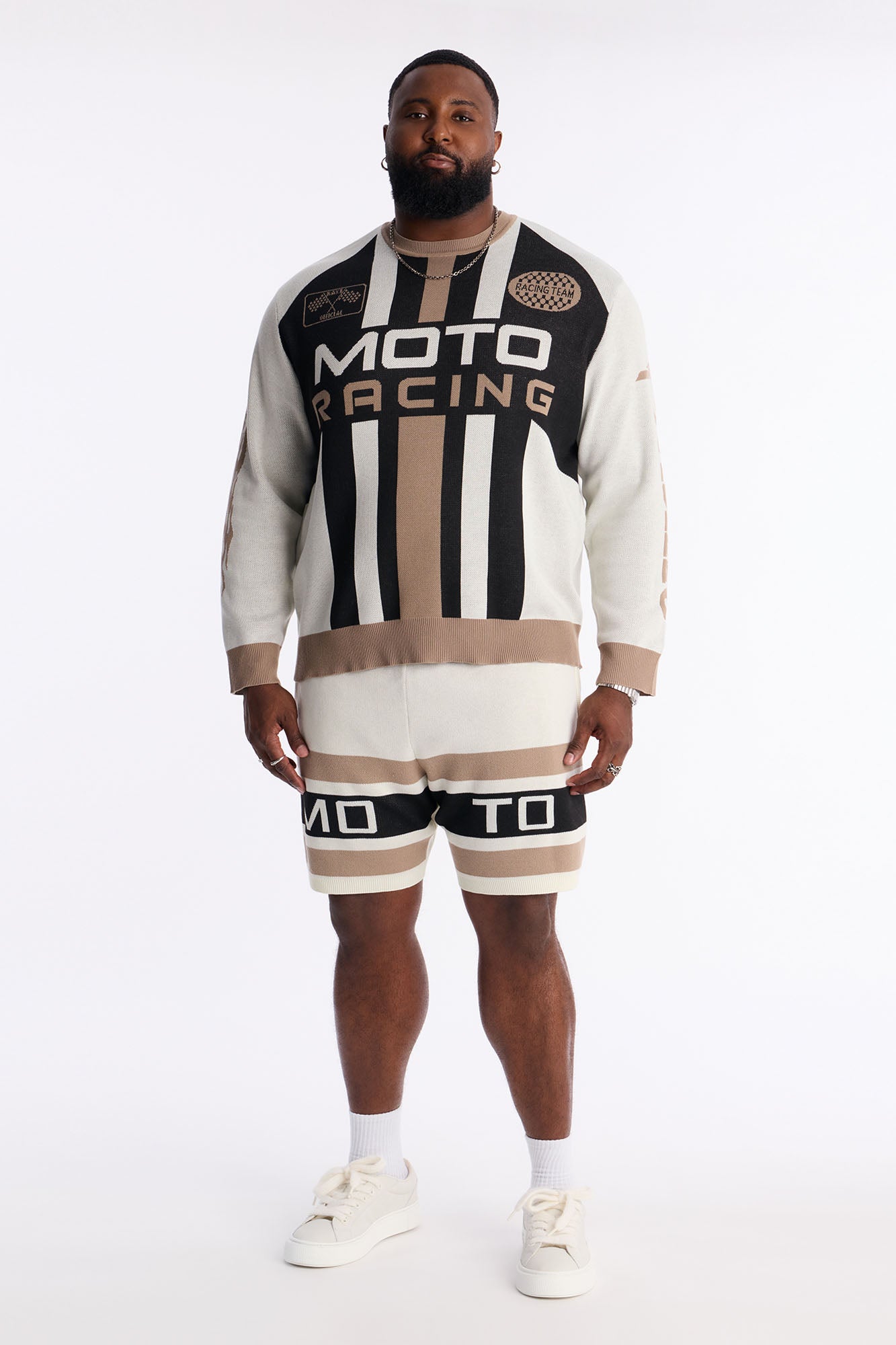 Retro Moto Stripe Sweater Short - Cream