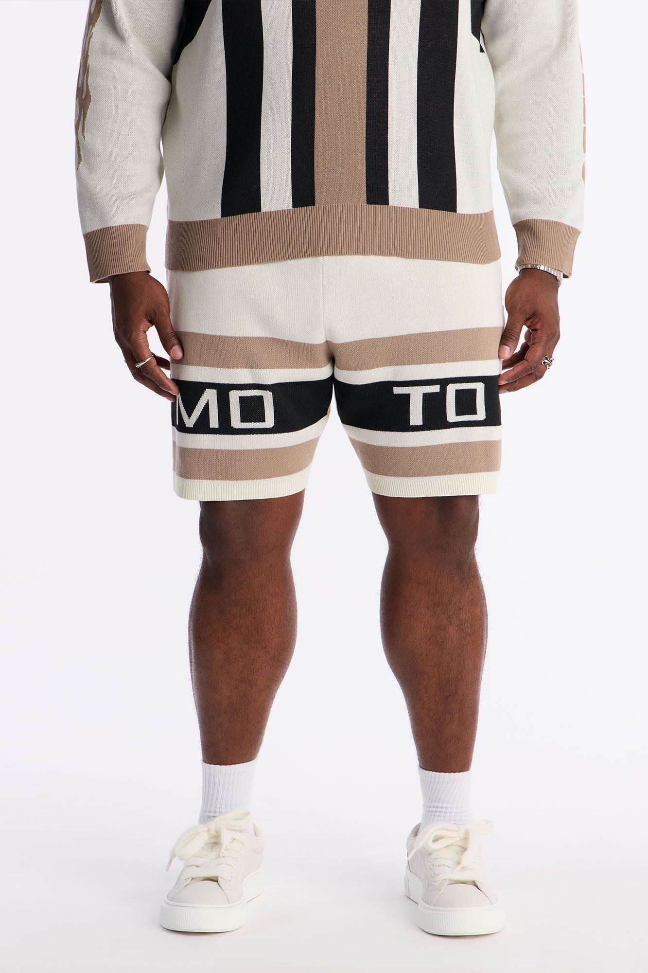 Retro Moto Stripe Sweater Short - Cream