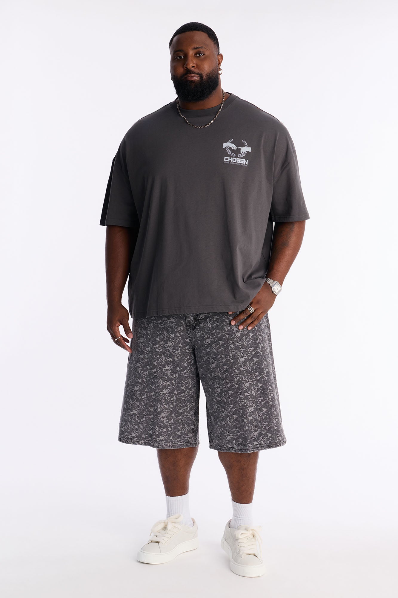 Baggy Urban Jacquard Denim Short - Grey