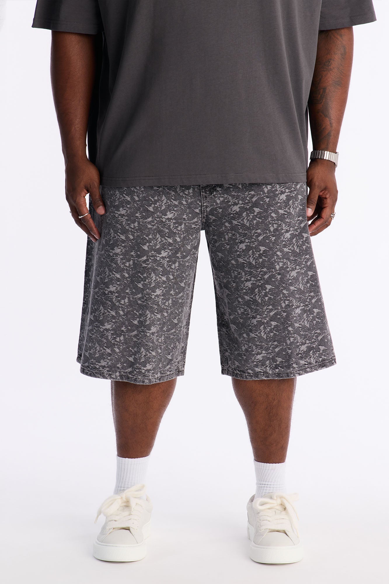 Baggy Urban Jacquard Denim Short - Grey