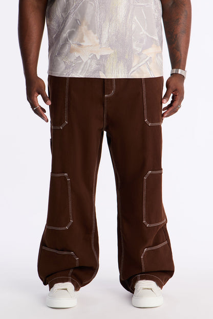 Baggy Tetris Maze Multi Pocket Pant - Brown