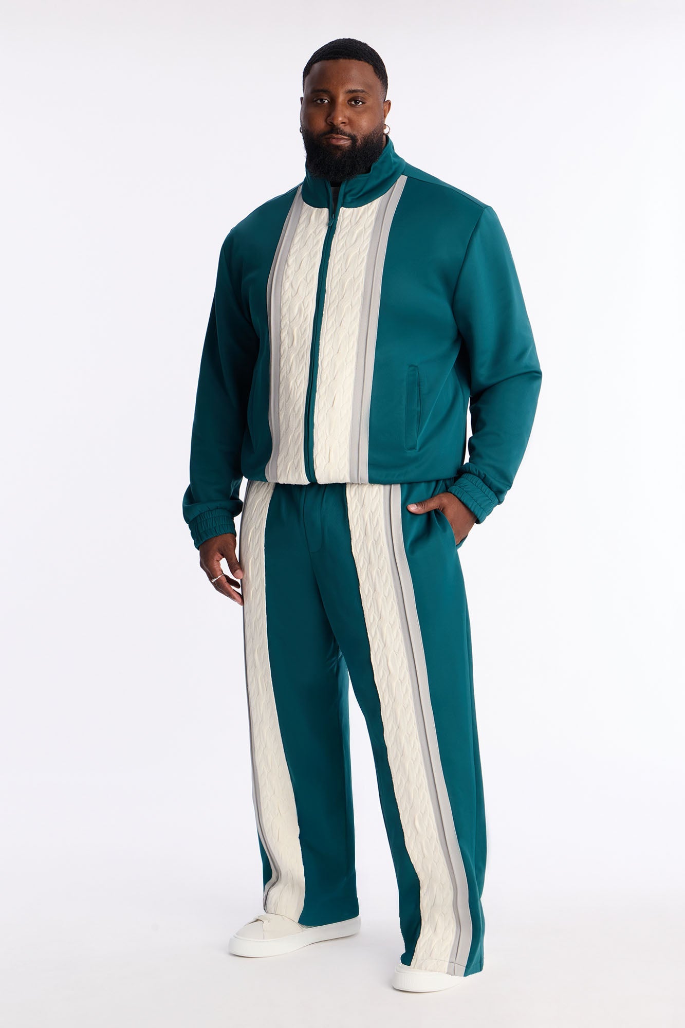 Straight Contrast Panel Knitted Track Pant - Teal