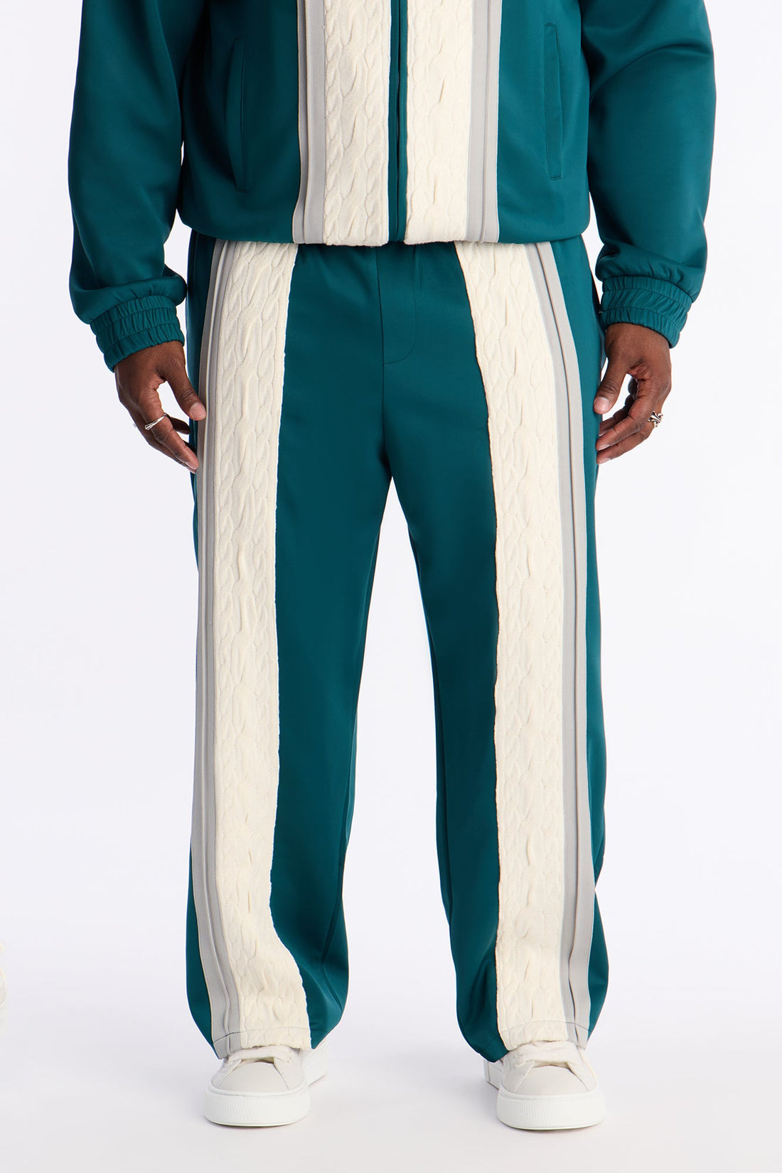 Straight Contrast Panel Knitted Track Pant - Teal