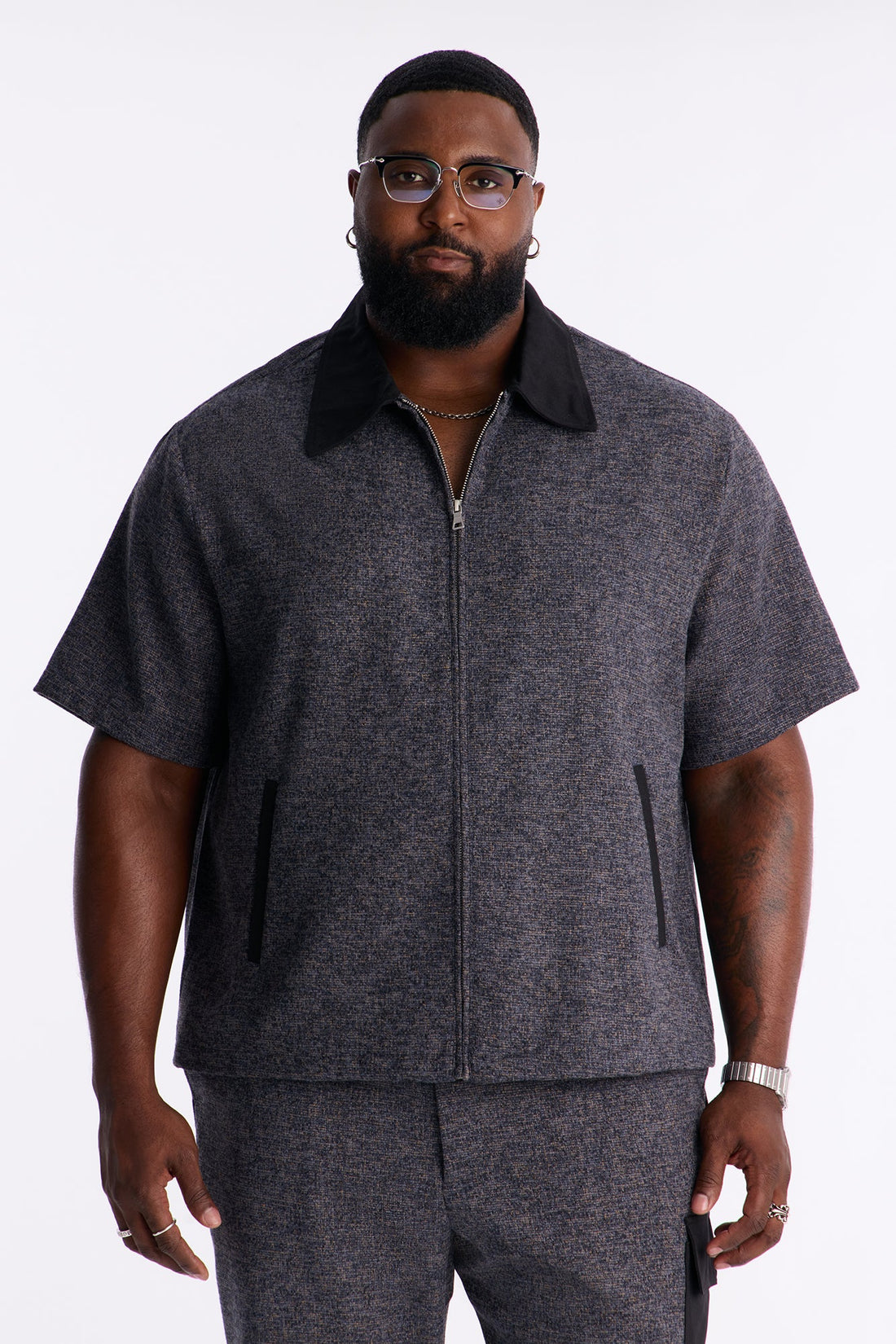 Atelier District Zip Up Shirt - Navy