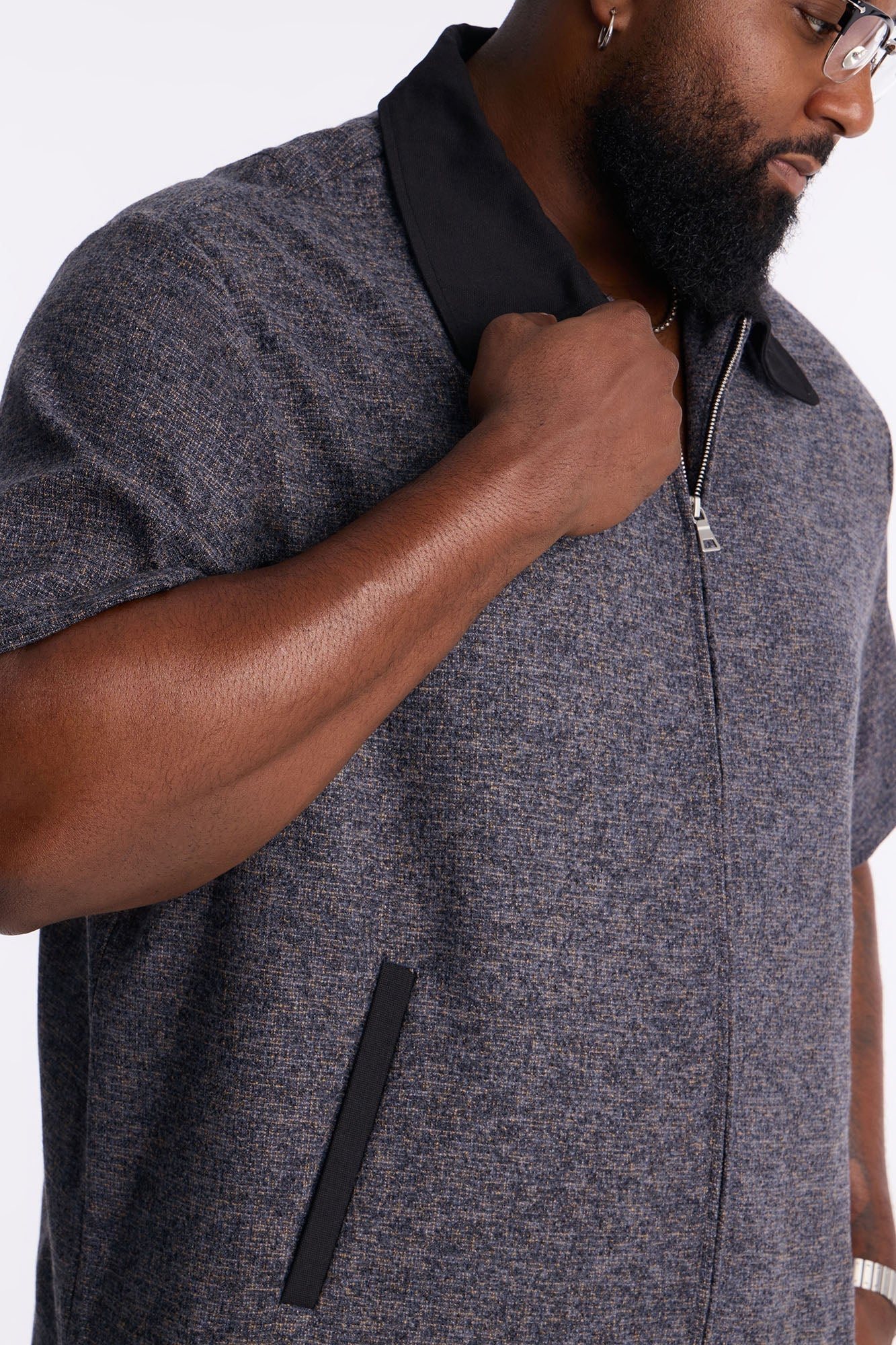 Atelier District Zip Up Shirt - Navy