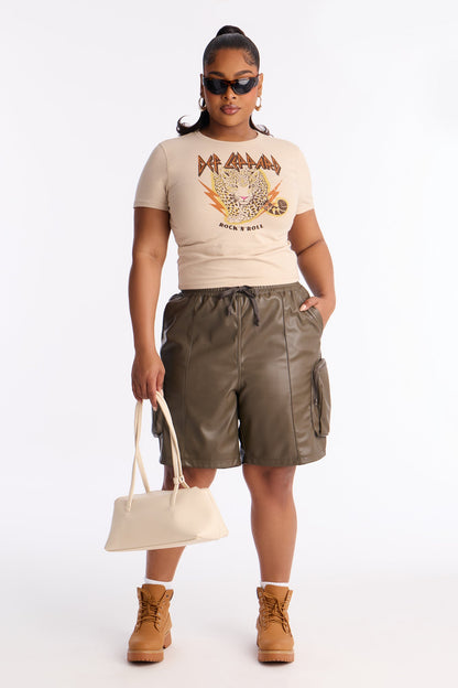 Rebellious Faux Leather Bermuda Short - Olive