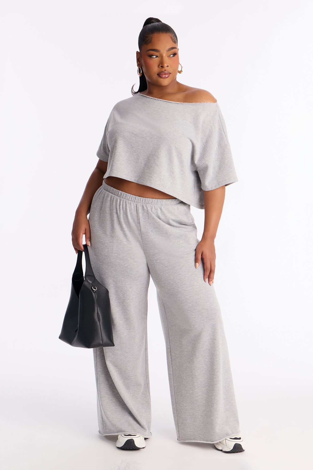 Chill Status Off Shoulder Pant Set - Heather Grey