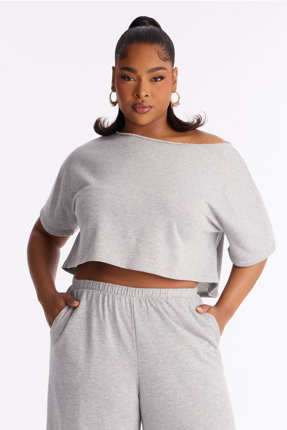 Chill Status Off Shoulder Pant Set - Heather Grey