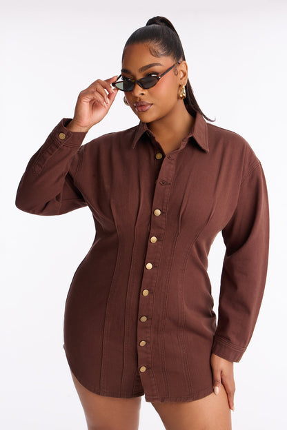 Alessandra Denim Mini Dress - Chocolate