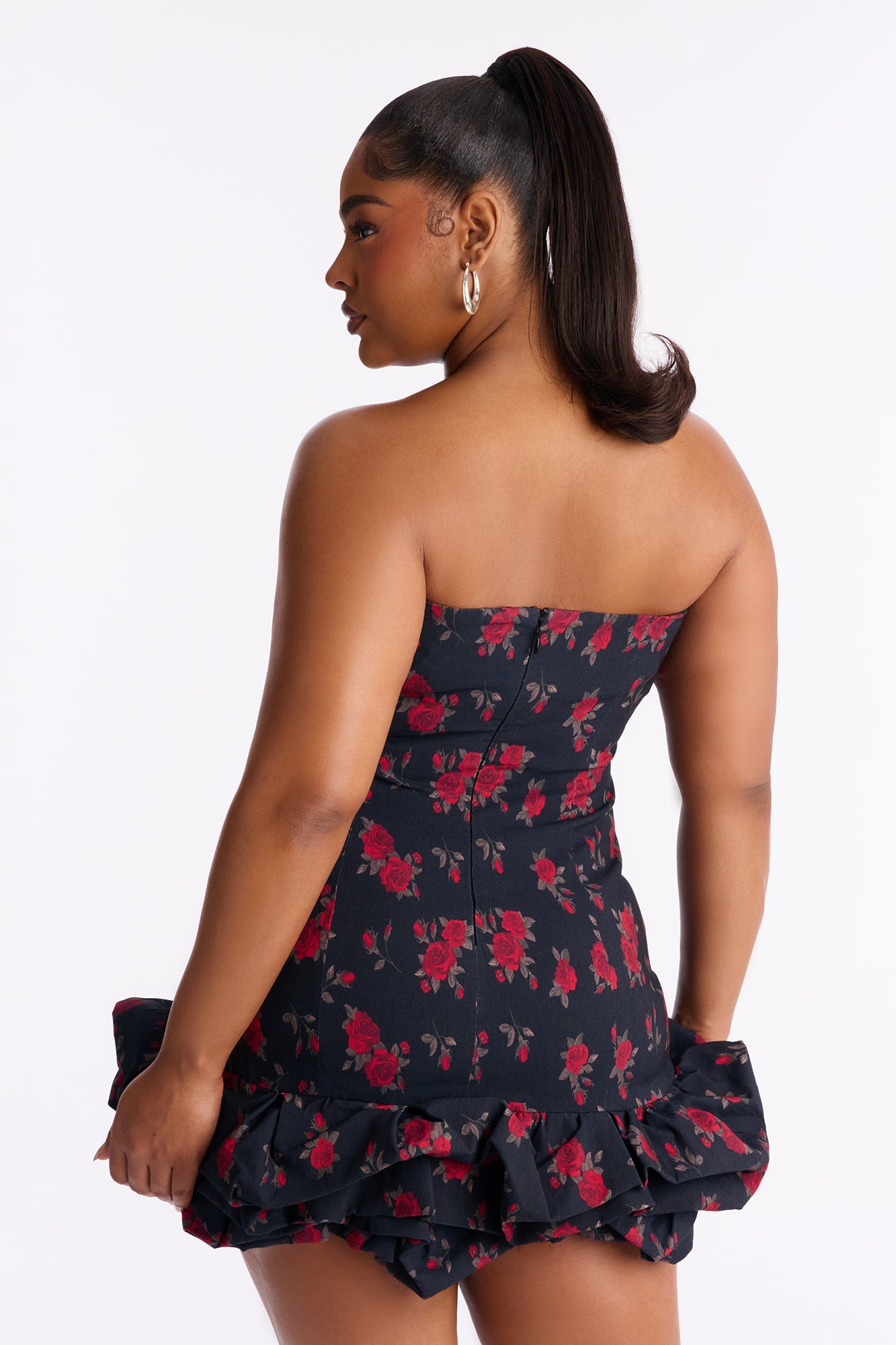 Rosie Bubble Hem Crepe Woven Mini Dress - Black/Red